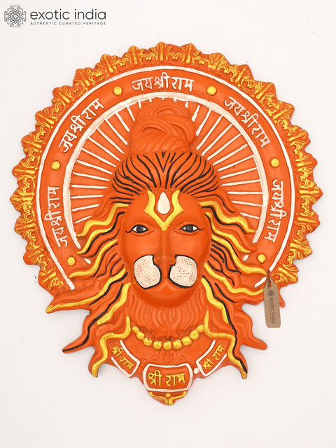 12" Sindoori Colored Lord Hanuman Wall Hanging Statue in Brass