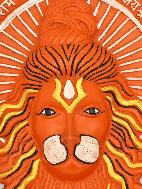 12" Sindoori Colored Lord Hanuman Wall Hanging Statue in Brass