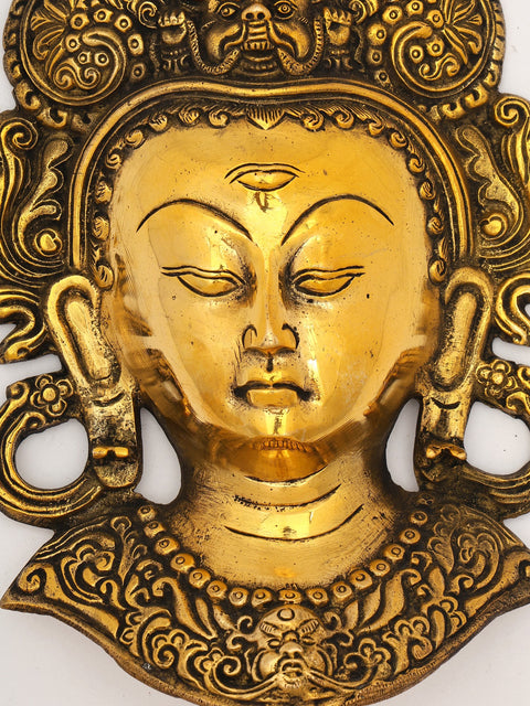 10" Tibetan Buddhist Goddess Tara Wall Hanging Mask | Brass Statue