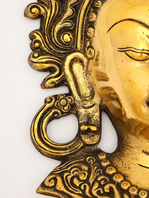 10" Tibetan Buddhist Goddess Tara Wall Hanging Mask | Brass Statue
