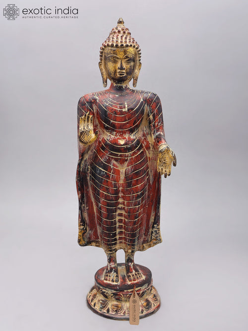 20" Standing Buddha Brass Idol for Home Decor