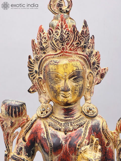 21" Standing Tibetan Buddhist Goddess Tara | Brass Statue