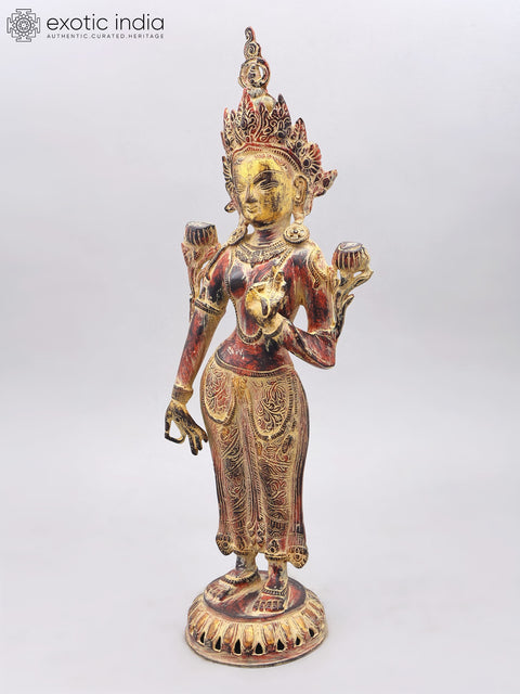 21" Standing Tibetan Buddhist Goddess Tara | Brass Statue