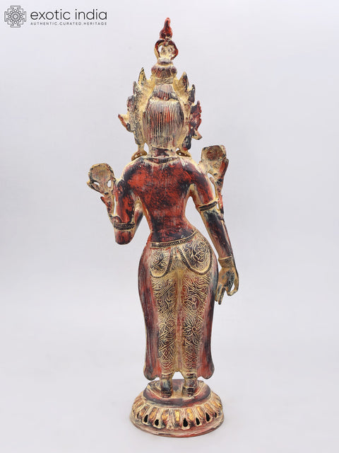 21" Standing Tibetan Buddhist Goddess Tara | Brass Statue