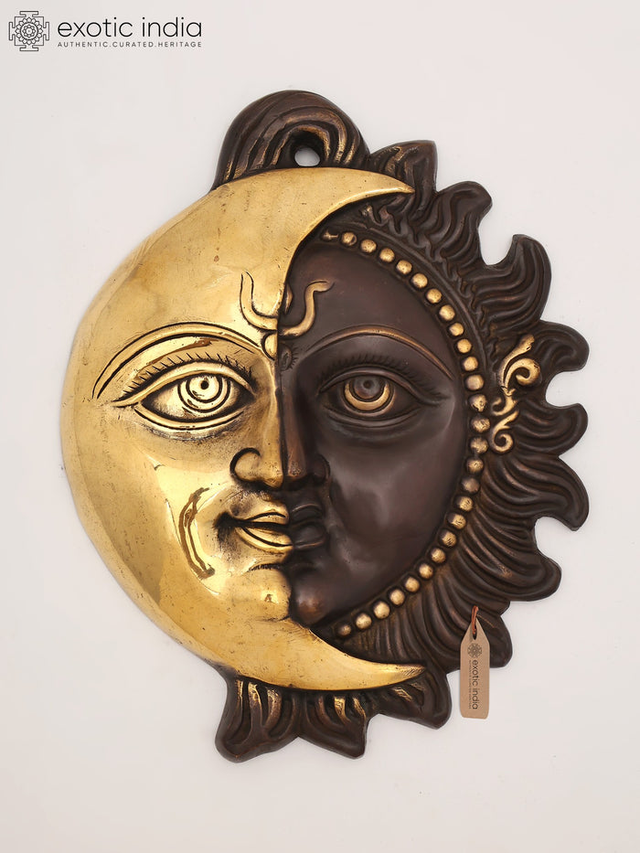 13" Half Sun Half Moon Brass Wall Hanging Statue