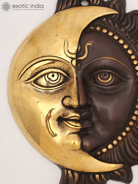 13" Half Sun and Half Moon Wall Hanging | Brass Statue