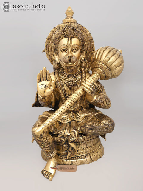 30" Large Sitting Lord Hanuman in Blessing Gesture | Brass Statue
