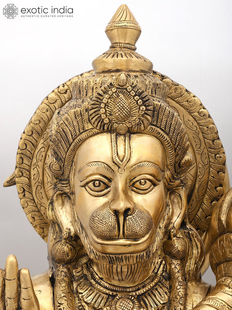 30" Large Sitting Lord Hanuman in Blessing Gesture | Brass Statue