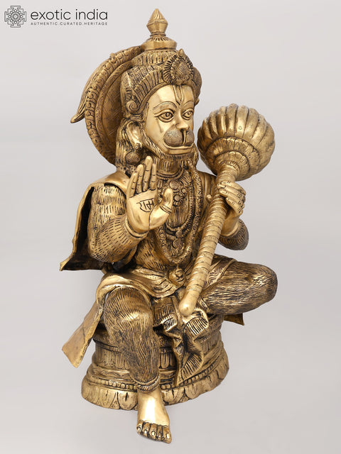 30" Large Sitting Lord Hanuman in Blessing Gesture | Brass Statue