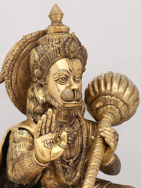 30" Large Sitting Lord Hanuman in Blessing Gesture | Brass Statue