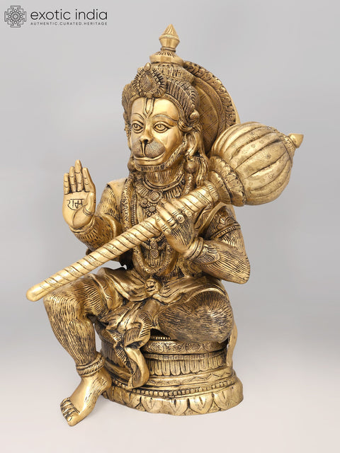 30" Large Sitting Lord Hanuman in Blessing Gesture | Brass Statue