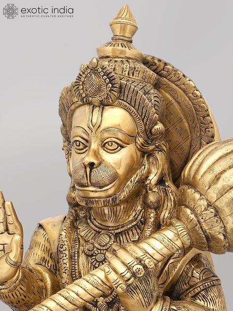 30" Large Sitting Lord Hanuman in Blessing Gesture | Brass Statue