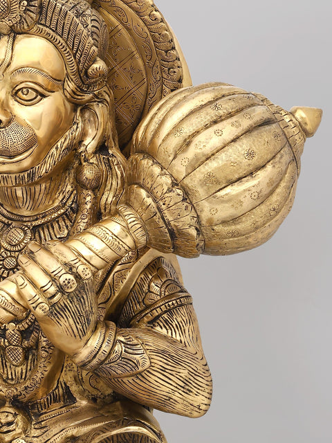 30" Large Sitting Lord Hanuman in Blessing Gesture | Brass Statue
