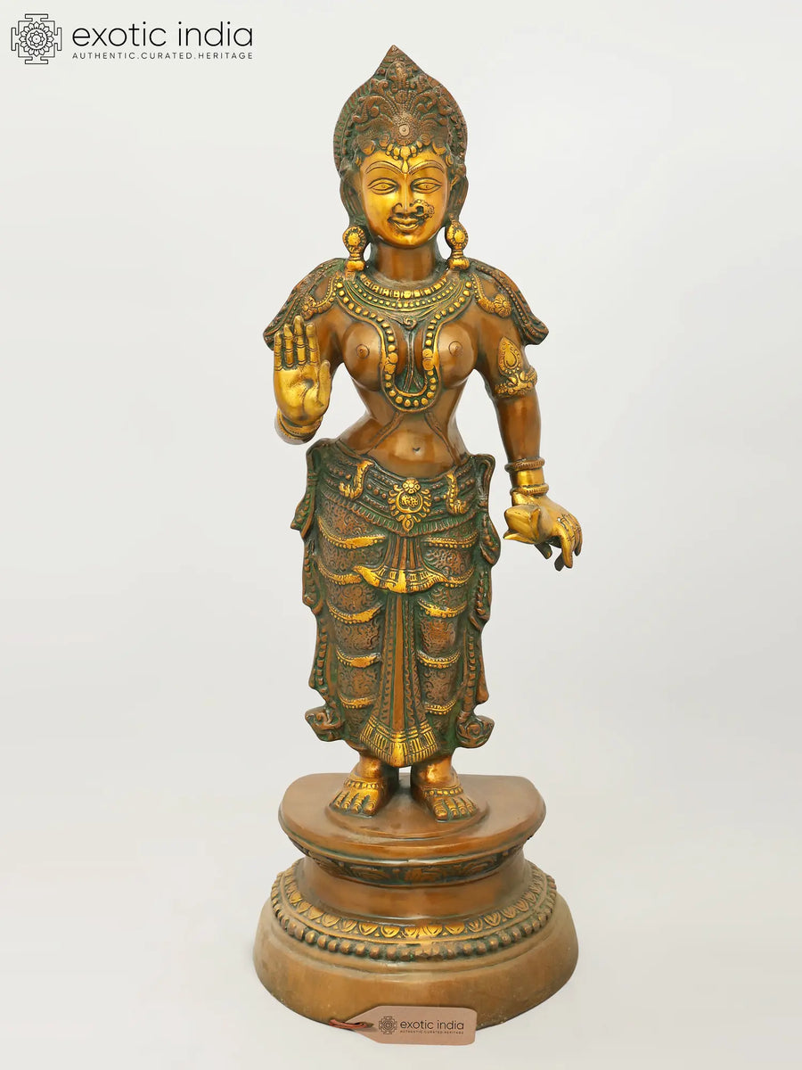 31" Standing Devi Parvati Handmade Brass Statue for Pooja