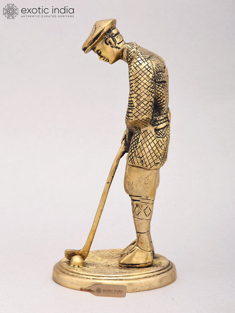 8" Brass Gentleman Golfer Taking Shot | Decorative Figurine | Table Piece