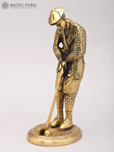 8" Brass Gentleman Golfer Taking Shot | Decorative Figurine | Table Piece