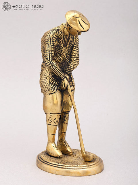 8" Brass Gentleman Golfer Taking Shot | Decorative Figurine | Table Piece