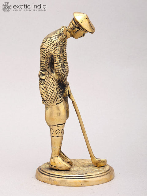 8" Brass Gentleman Golfer Taking Shot | Decorative Figurine | Table Piece