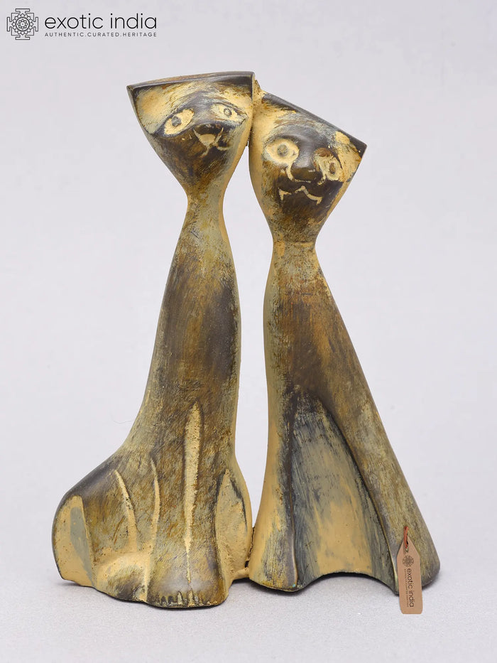 5" Small Decorative Brass Cat Pair Statue for Home Decor
