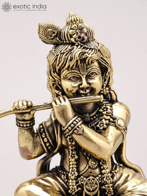4" Small Superfine Baby Krishna Playing Flute | Brass Statue