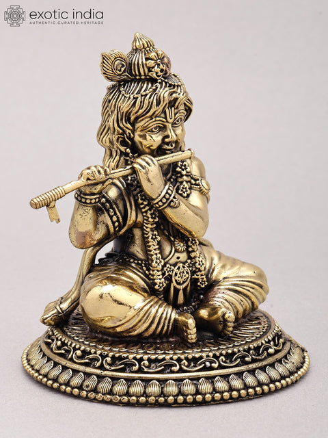 4" Small Superfine Baby Krishna Playing Flute | Brass Statue