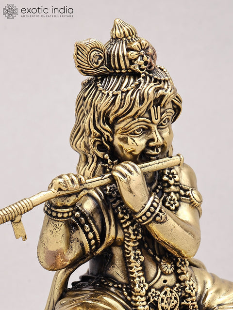 4" Small Superfine Baby Krishna Playing Flute | Brass Statue
