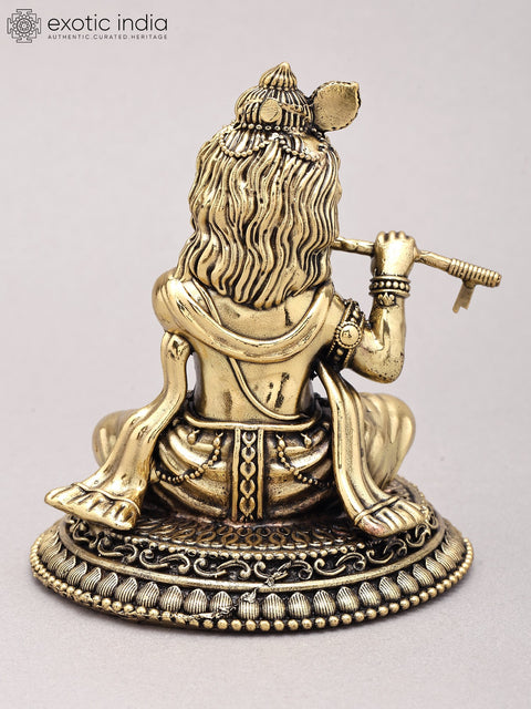 4" Small Superfine Baby Krishna Playing Flute | Brass Statue