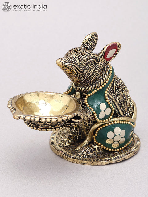 4" Small Superfine Ganesha's Vahana : Brass Rat with Oil Lamp