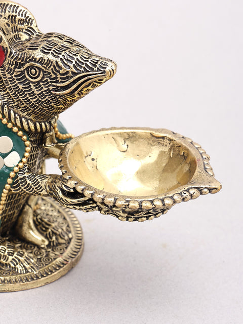4" Small Superfine Ganesha's Vahana : Brass Rat with Oil Lamp