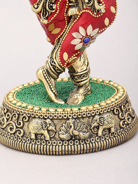 13" Superfine Lord Krishna Playing Flute | Brass Statue with Inlay Work