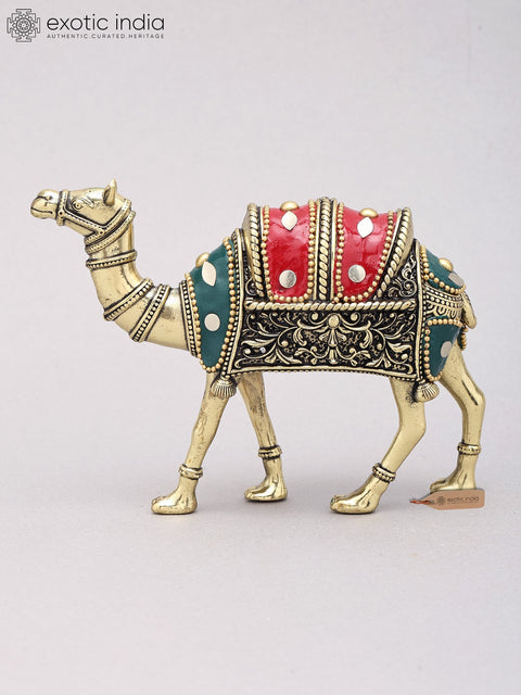 5" Small Superfine Camel Figurine | Table Decor | Brass Statue with Inlay Work