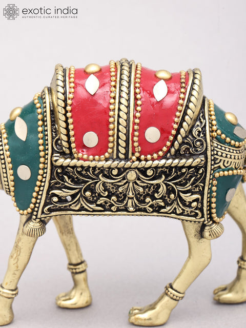 5" Small Superfine Camel Figurine | Table Decor | Brass Statue with Inlay Work