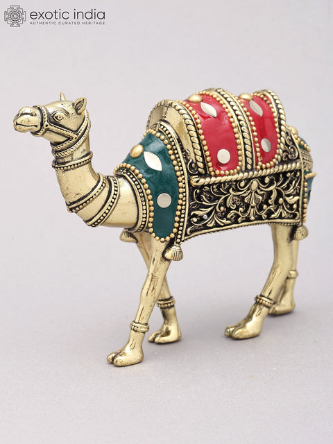 5" Small Superfine Camel Figurine | Table Decor | Brass Statue with Inlay Work