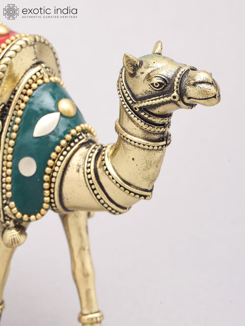 5" Small Superfine Camel Figurine | Table Decor | Brass Statue with Inlay Work