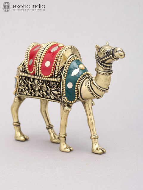 5" Small Superfine Camel Figurine | Table Decor | Brass Statue with Inlay Work