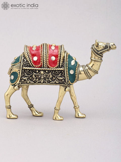 5" Small Superfine Camel Figurine | Table Decor | Brass Statue with Inlay Work