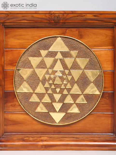 22" Wood Framed Brass Shri Yantra | Wall Hanging