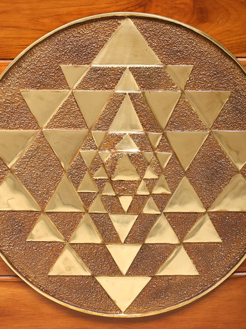 22" Wood Framed Brass Shri Yantra | Wall Hanging