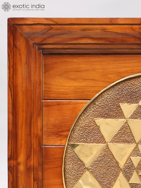 22" Wood Framed Brass Shri Yantra | Wall Hanging