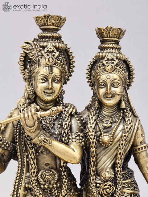 8" Superfine Standing Radha Krishna with Peacock | Brass Statue