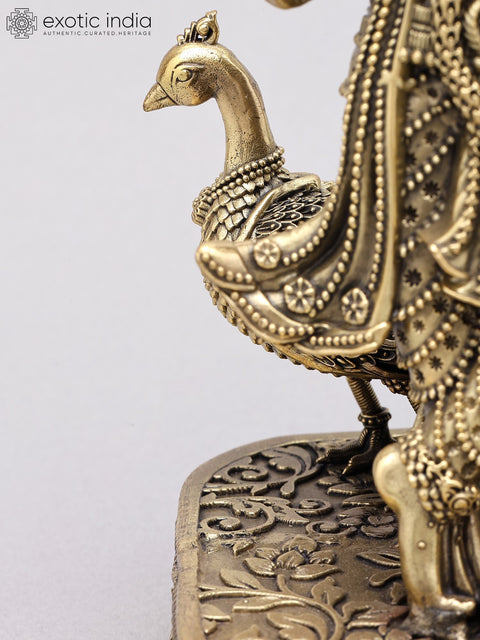 8" Superfine Standing Radha Krishna with Peacock | Brass Statue