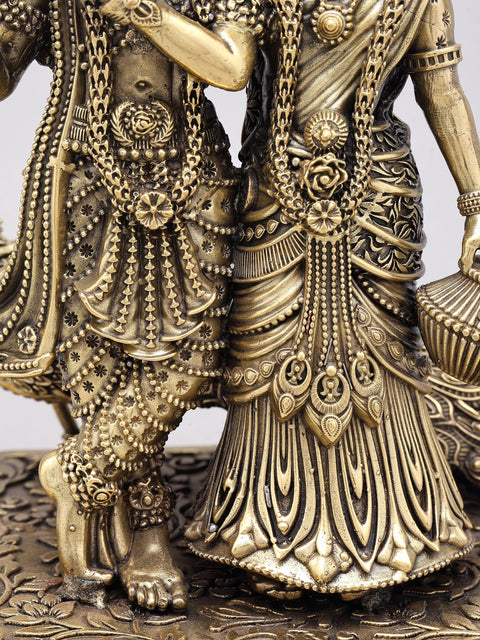 8" Superfine Standing Radha Krishna with Peacock | Brass Statue