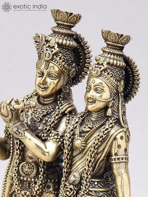 8" Superfine Standing Radha Krishna with Peacock | Brass Statue