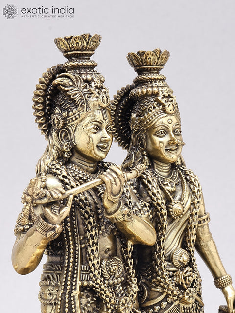 8" Superfine Standing Radha Krishna with Peacock | Brass Statue