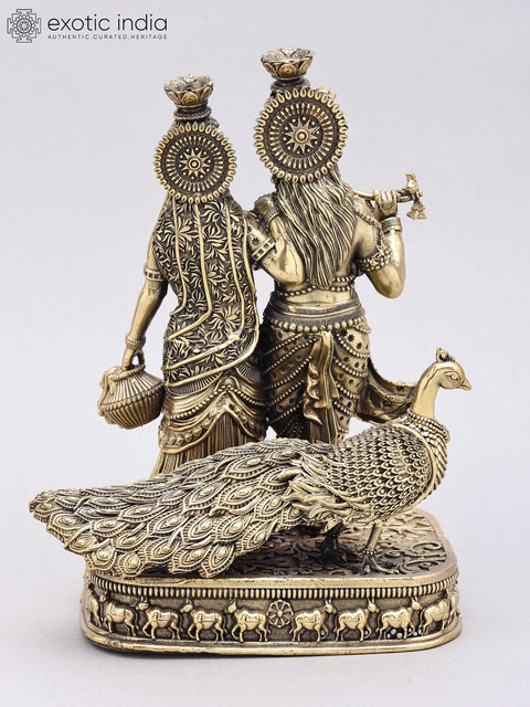 8" Superfine Standing Radha Krishna with Peacock | Brass Statue