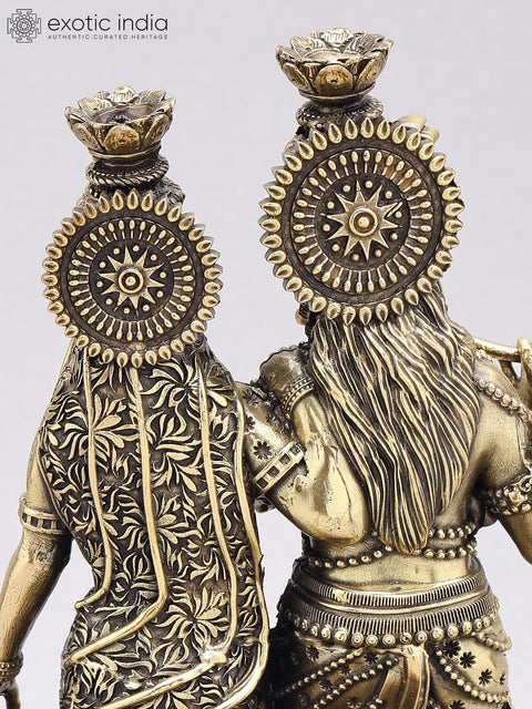8" Superfine Standing Radha Krishna with Peacock | Brass Statue