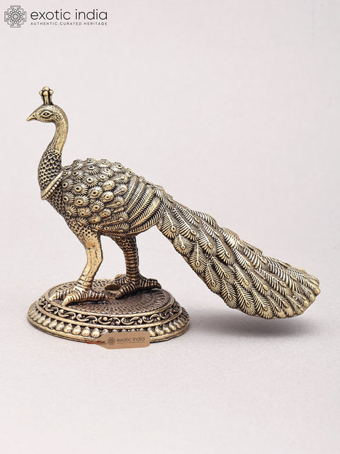 4" Small Superfine Peacock Figurine | Table Decor | Brass Statue
