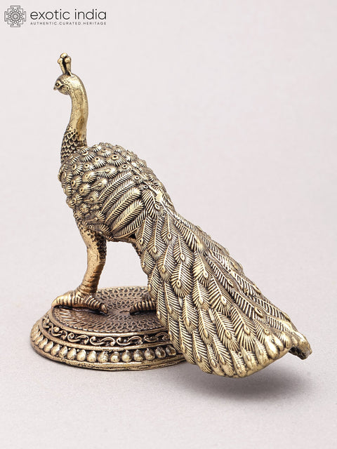 4" Small Superfine Peacock Figurine | Table Decor | Brass Statue