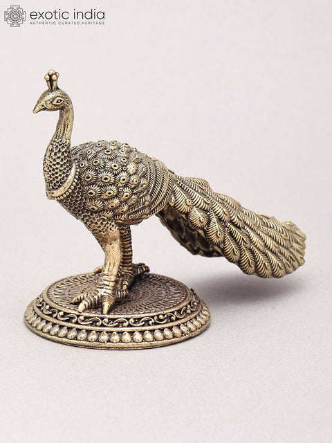 4" Small Superfine Peacock Figurine | Table Decor | Brass Statue