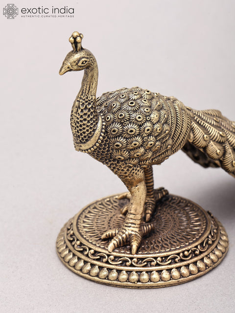 4" Small Superfine Peacock Figurine | Table Decor | Brass Statue